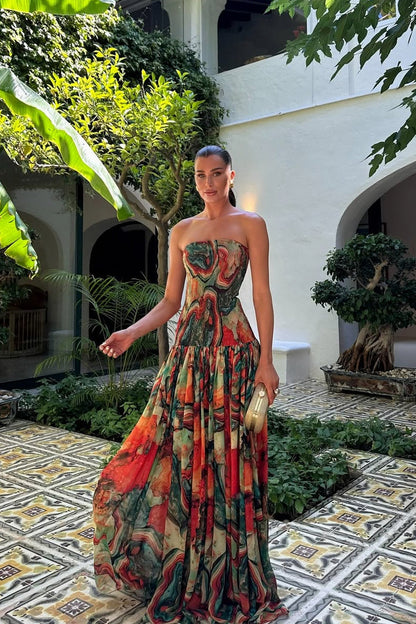 Strapless Drop Waist Maxi Dress