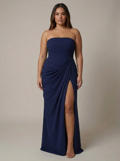 Strapless Ruched Draped Maxi Dress