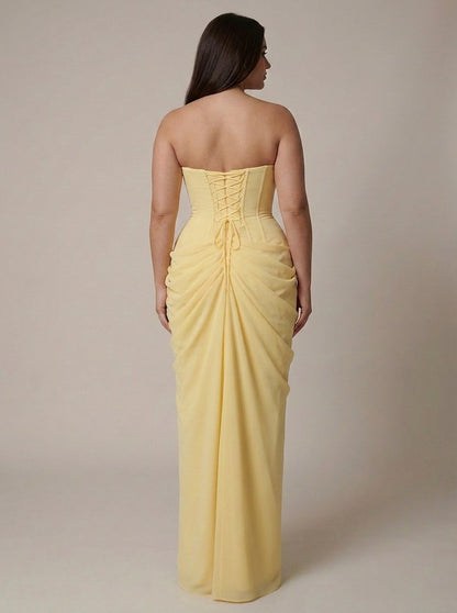 Strapless Ruched Draped Maxi Dress