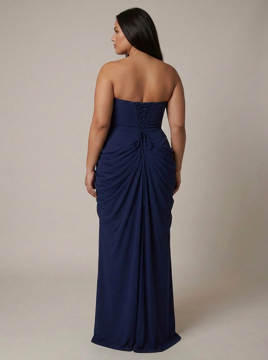 Strapless Ruched Draped Maxi Dress