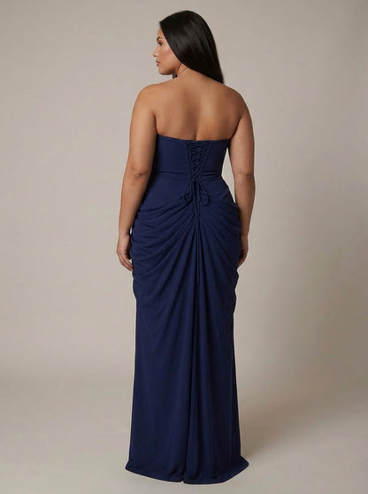 Strapless Ruched Draped Maxi Dress