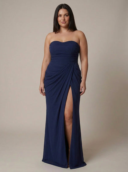 Strapless Ruched Draped Maxi Dress