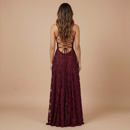 Strapless Ruched Lace Maxi Dress
