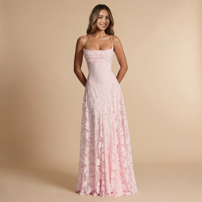 Strapless Ruched Lace Maxi Dress