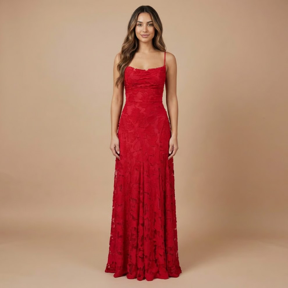 Strapless Ruched Lace Maxi Dress