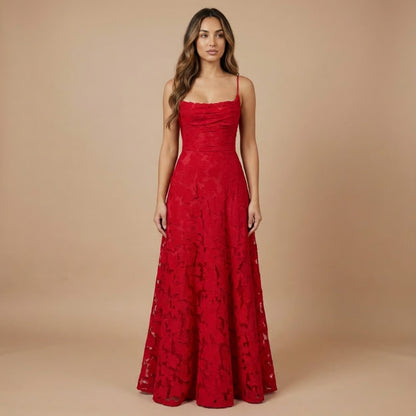 Strapless Ruched Lace Maxi Dress