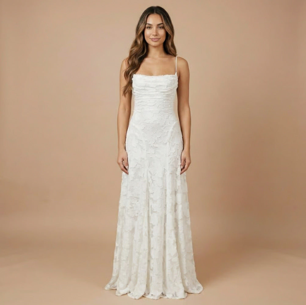 Strapless Ruched Lace Maxi Dress
