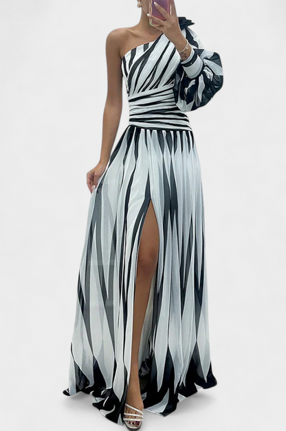 Striped One Shoulder Maxi Dress