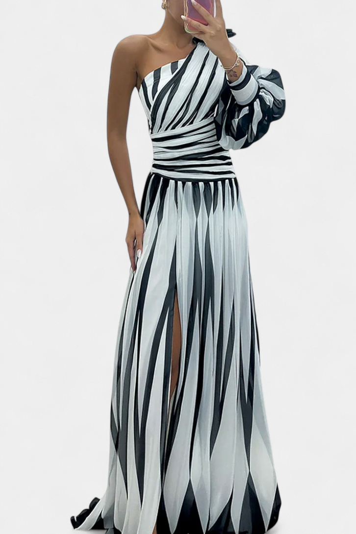 Striped One Shoulder Maxi Dress