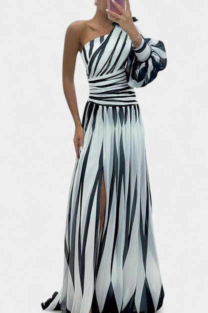 Striped One Shoulder Maxi Dress