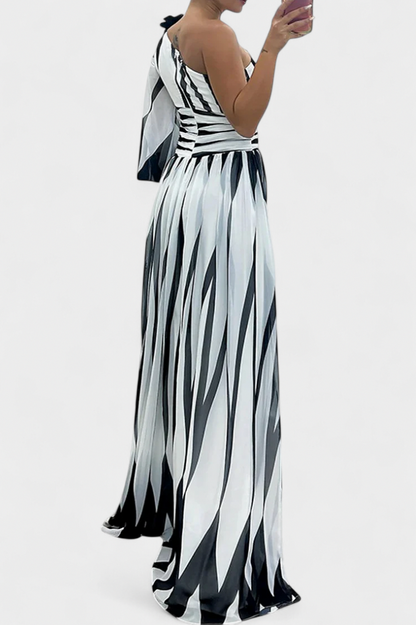 Striped One Shoulder Maxi Dress