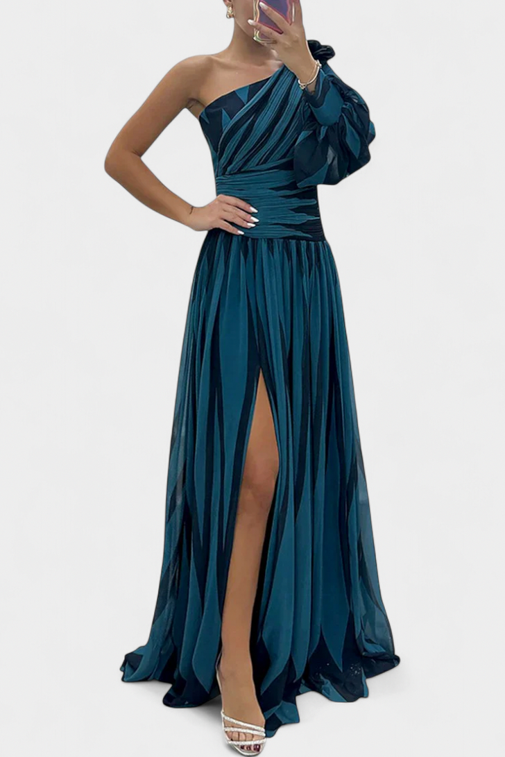 Striped One Shoulder Maxi Dress