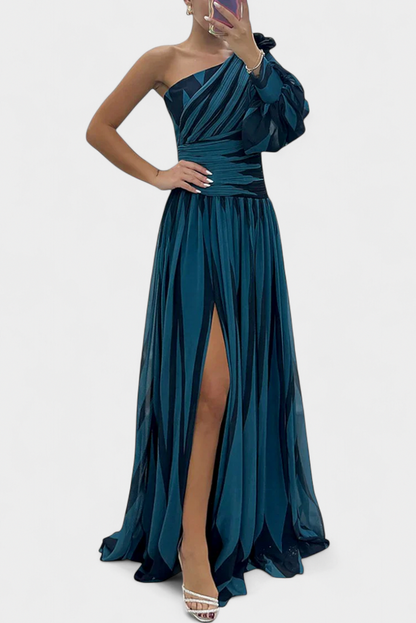 Striped One Shoulder Maxi Dress