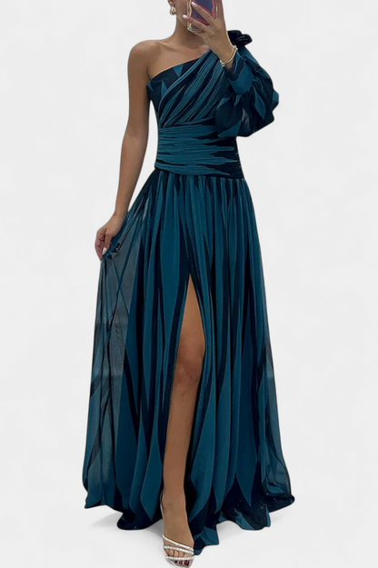 Striped One Shoulder Maxi Dress