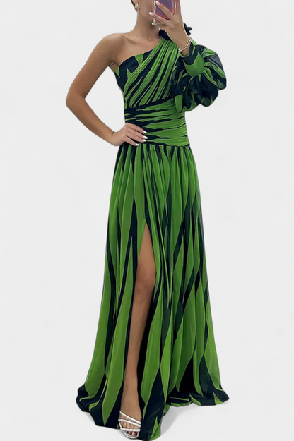 Striped One Shoulder Maxi Dress