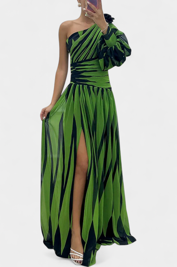 Striped One Shoulder Maxi Dress