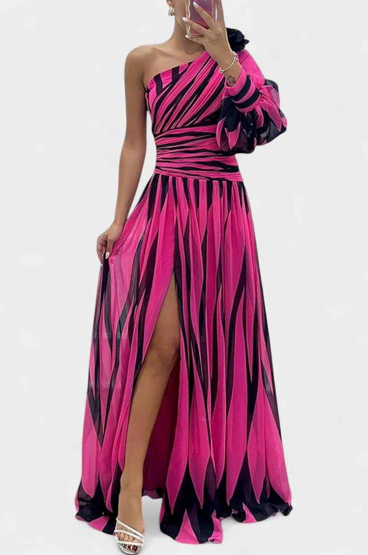 Striped One Shoulder Maxi Dress