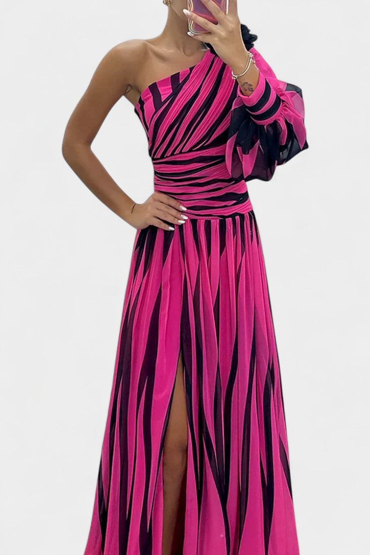 Striped One Shoulder Maxi Dress