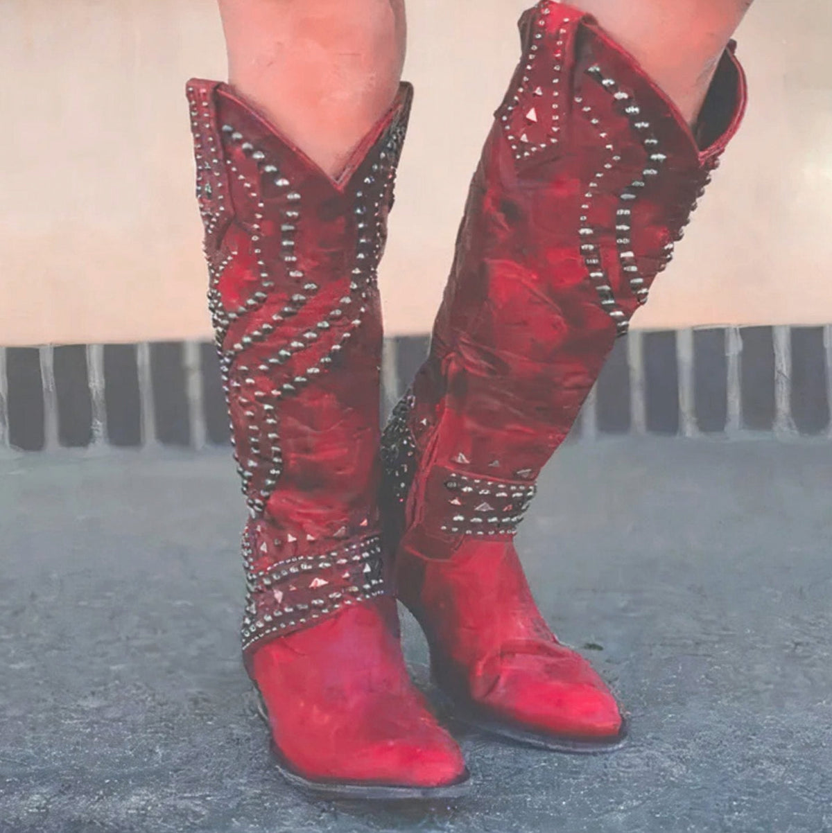 Studded Western Knee High Boots