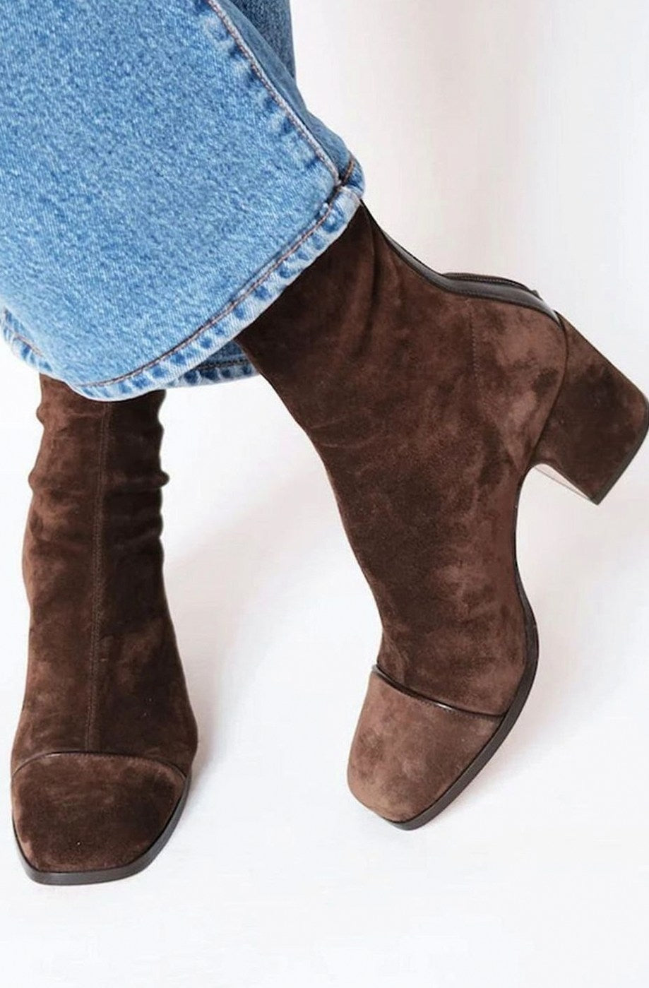 Suede Block Heel Sock Booties