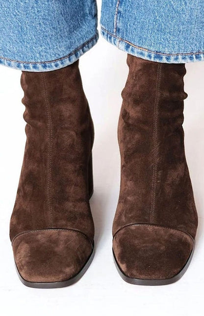 Suede Block Heel Sock Booties