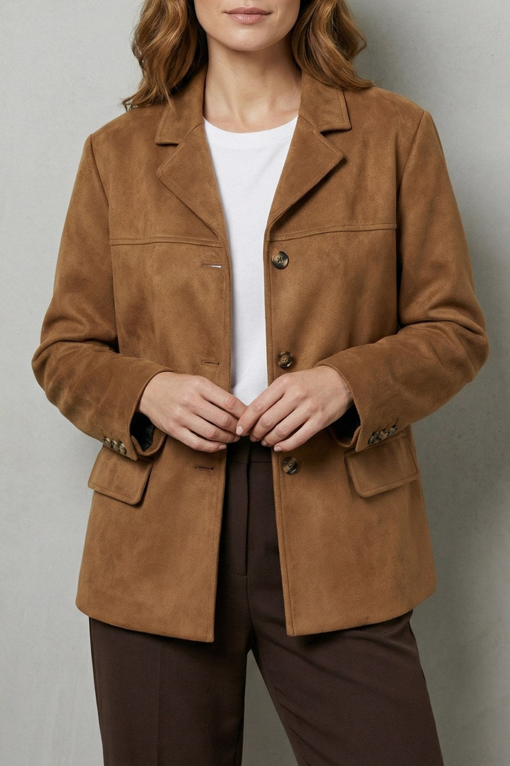 Suede Button Front Blazer Jacket