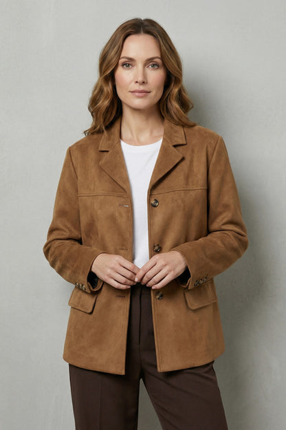 Suede Button Front Blazer Jacket