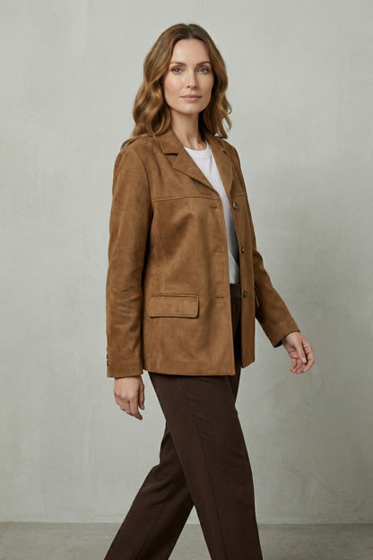 Suede Button Front Blazer Jacket