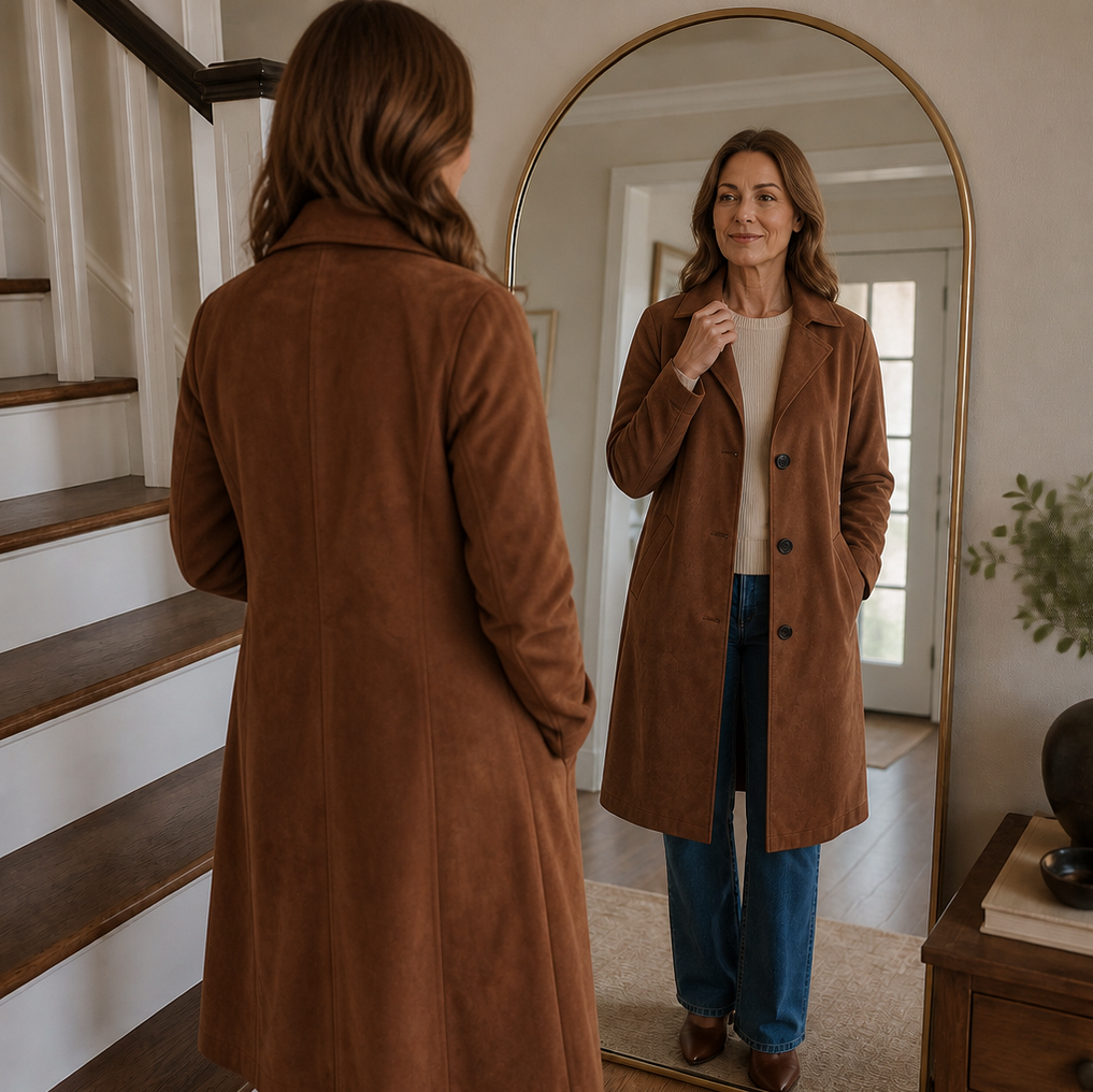 Suede Button Front Trench Coat