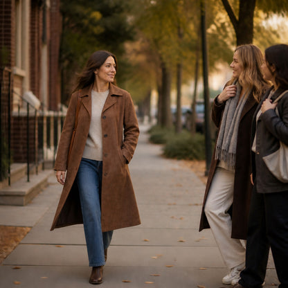 Suede Button Front Trench Coat