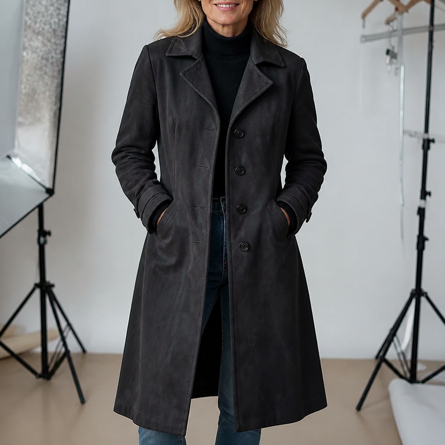 Suede Button Front Trench Coat