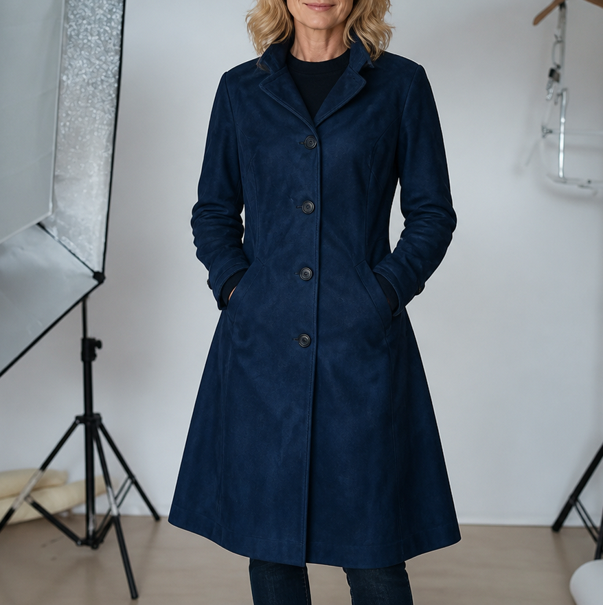 Suede Button Front Trench Coat