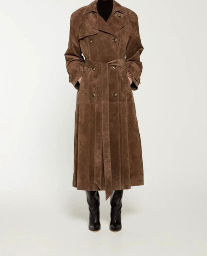 Suede Double Breasted Trench Coat