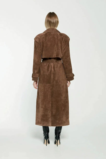 Suede Double Breasted Trench Coat