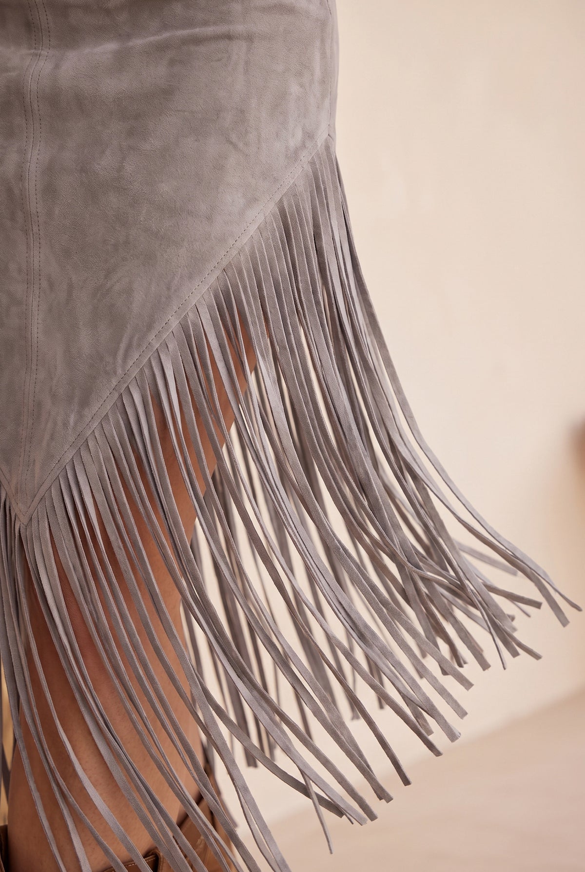 Suede Fringe Belted Midi Dress