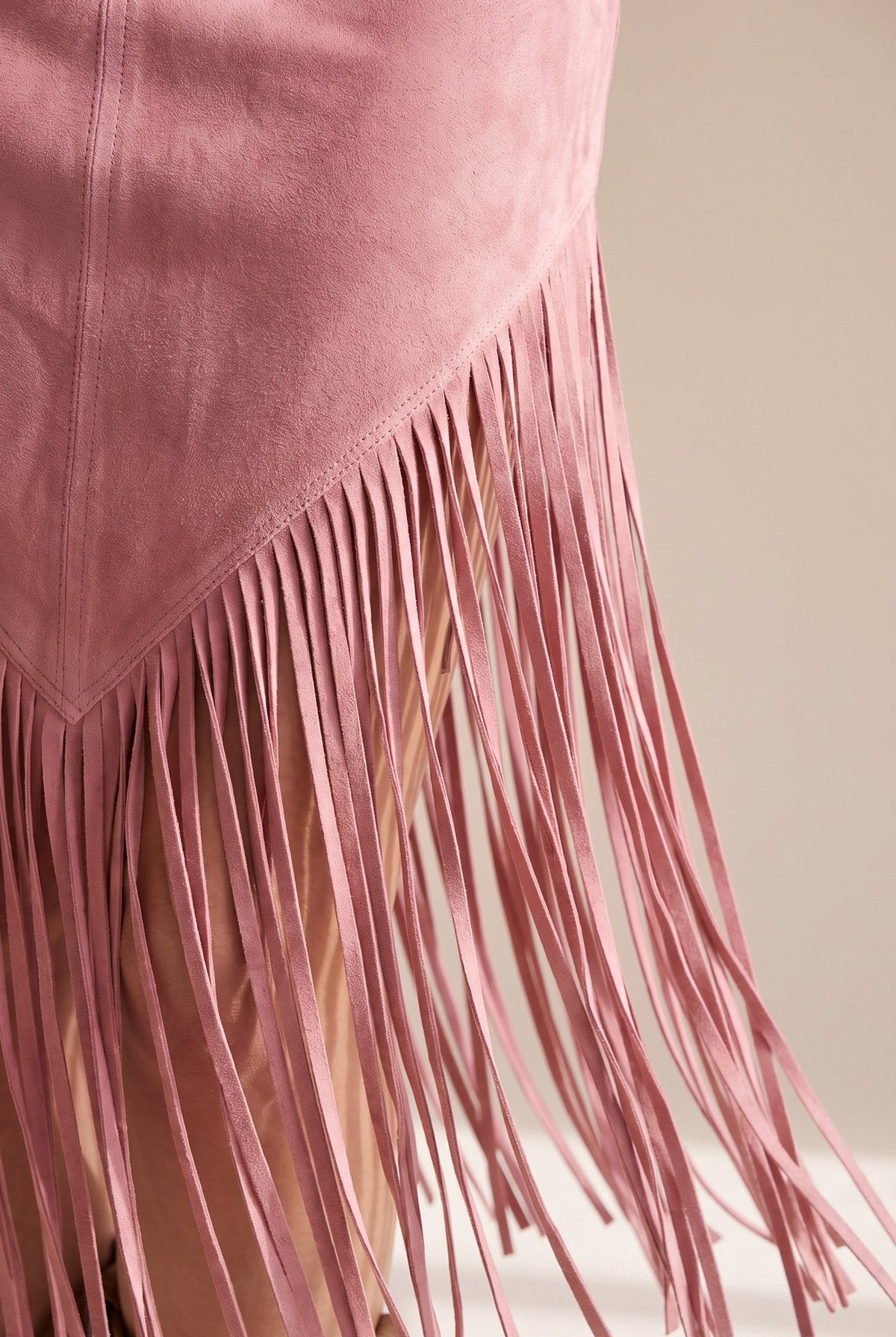 Suede Fringe Belted Midi Dress