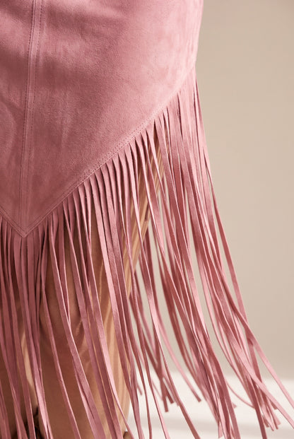 Suede Fringe Belted Midi Dress