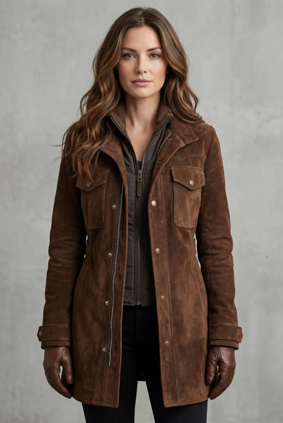 Suede Long Sleeve Coat
