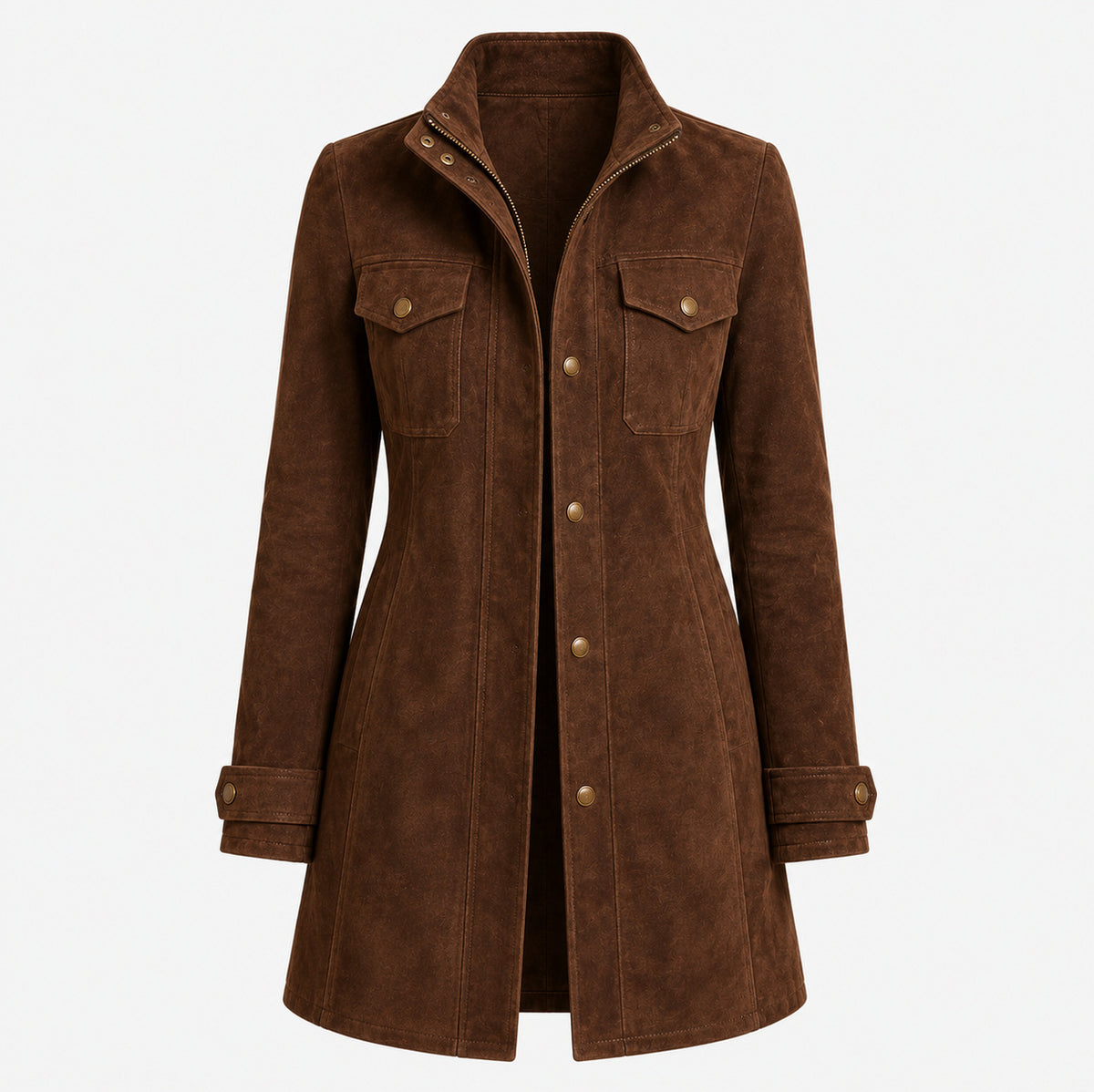 Suede Long Sleeve Coat