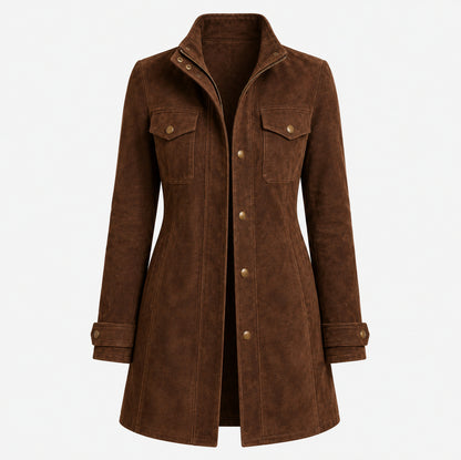 Suede Long Sleeve Coat