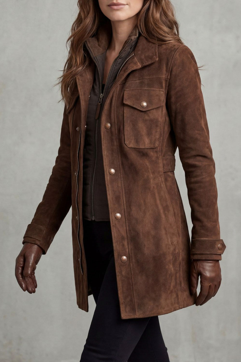 Suede Long Sleeve Coat