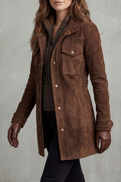 Suede Long Sleeve Coat