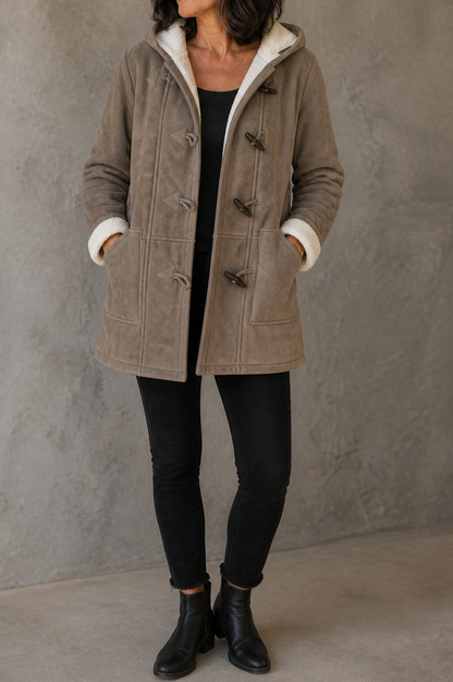 Suede Sherpa Lined Toggle Coat