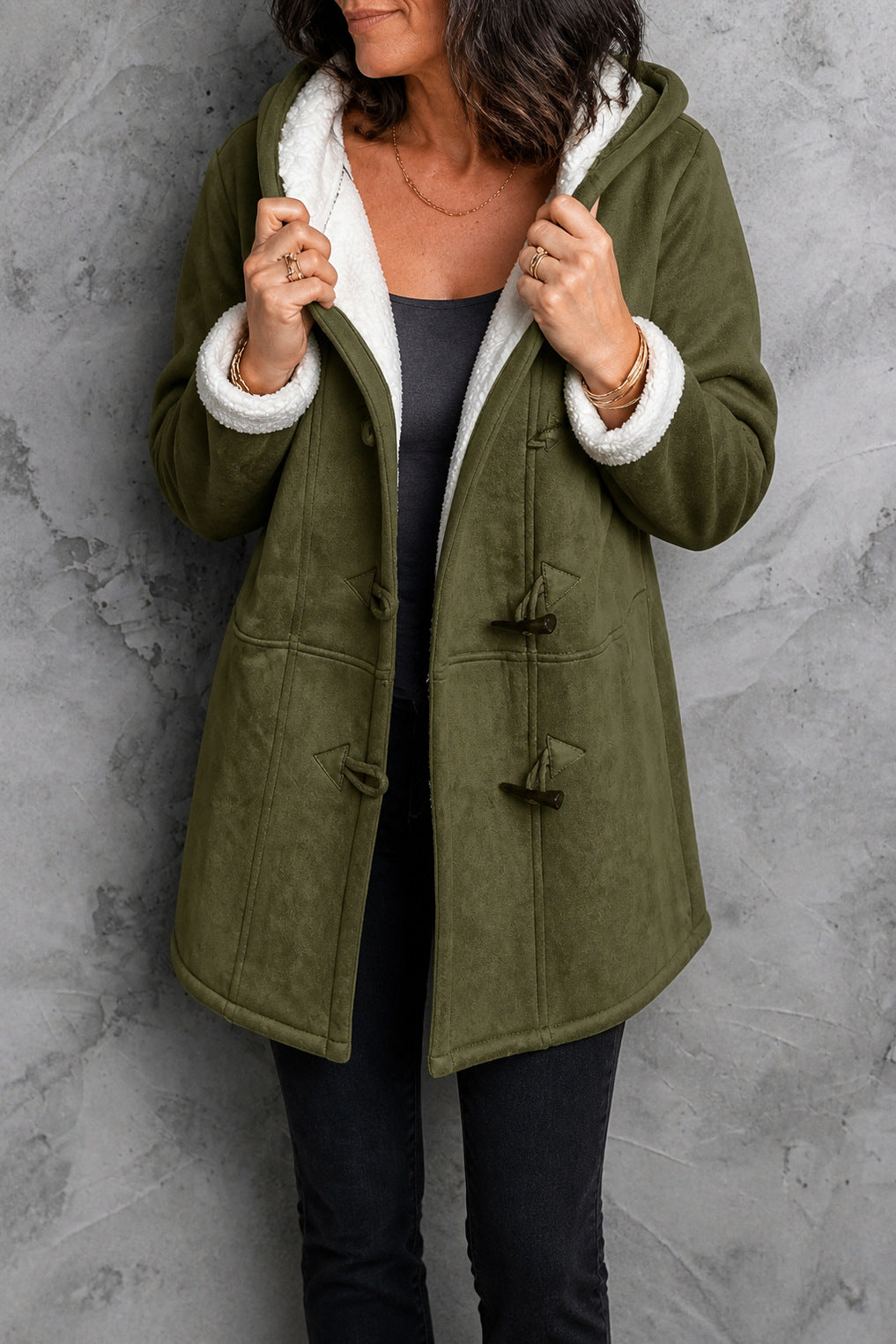 Suede Sherpa Lined Toggle Coat