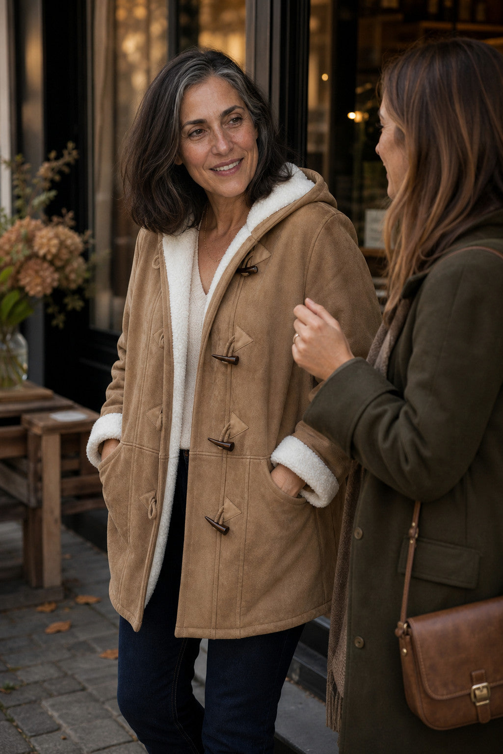 Suede Sherpa Lined Toggle Coat