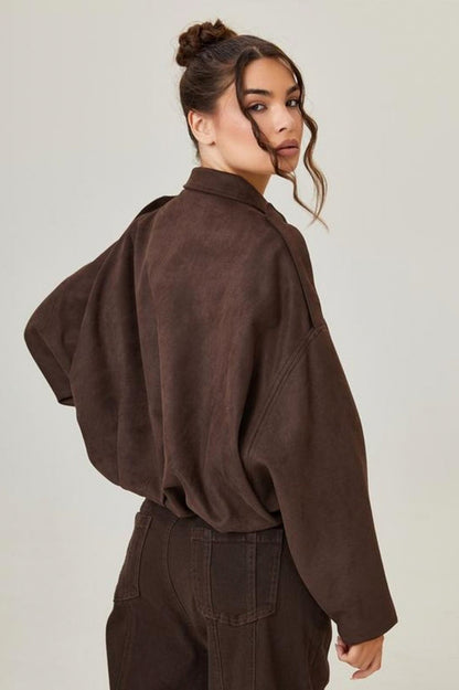 Suede Zip Front Cropped Jacket