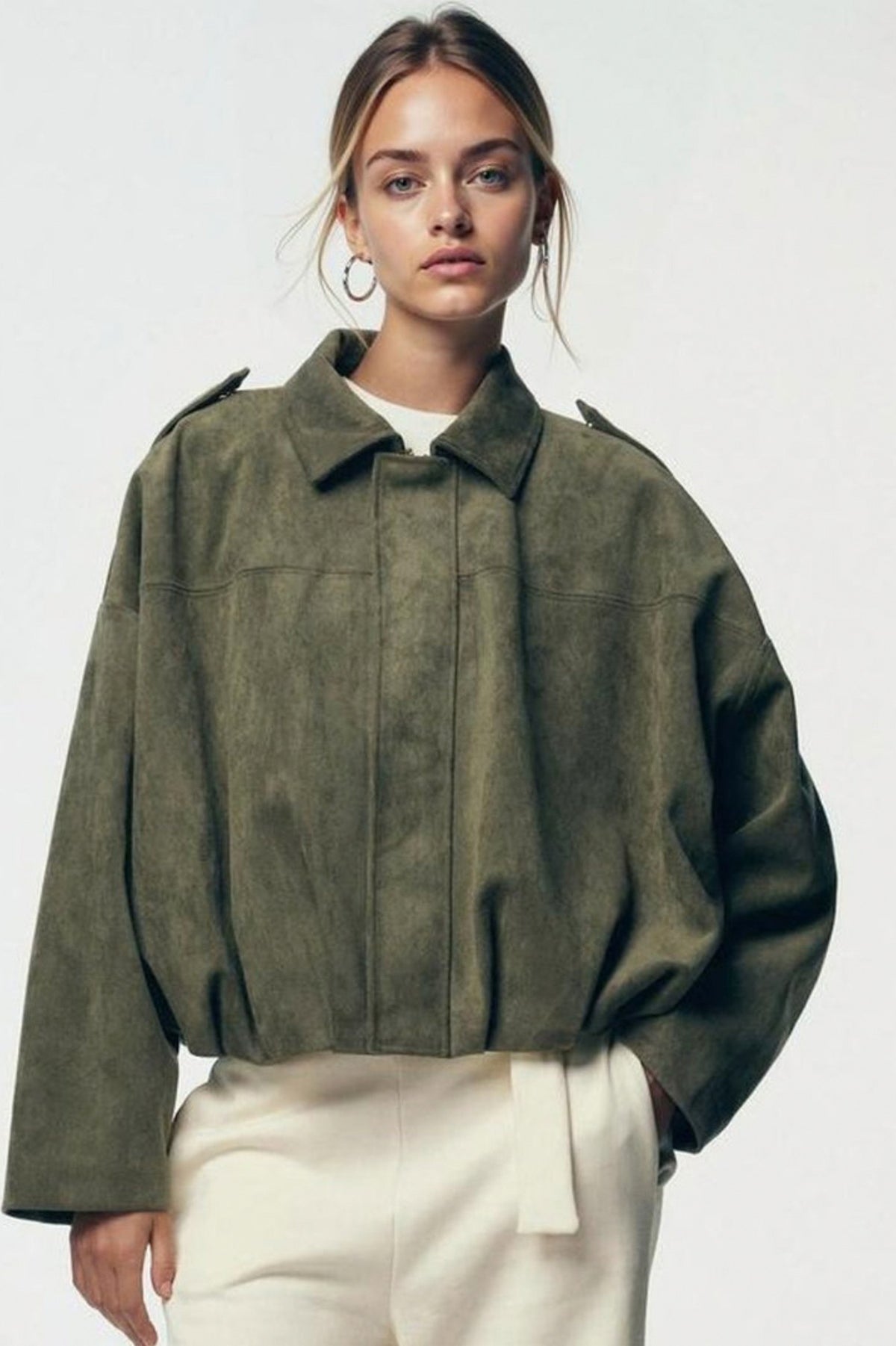 Suede Zip Front Cropped Jacket