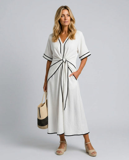 Tie Front Short Sleeve Midi Dress