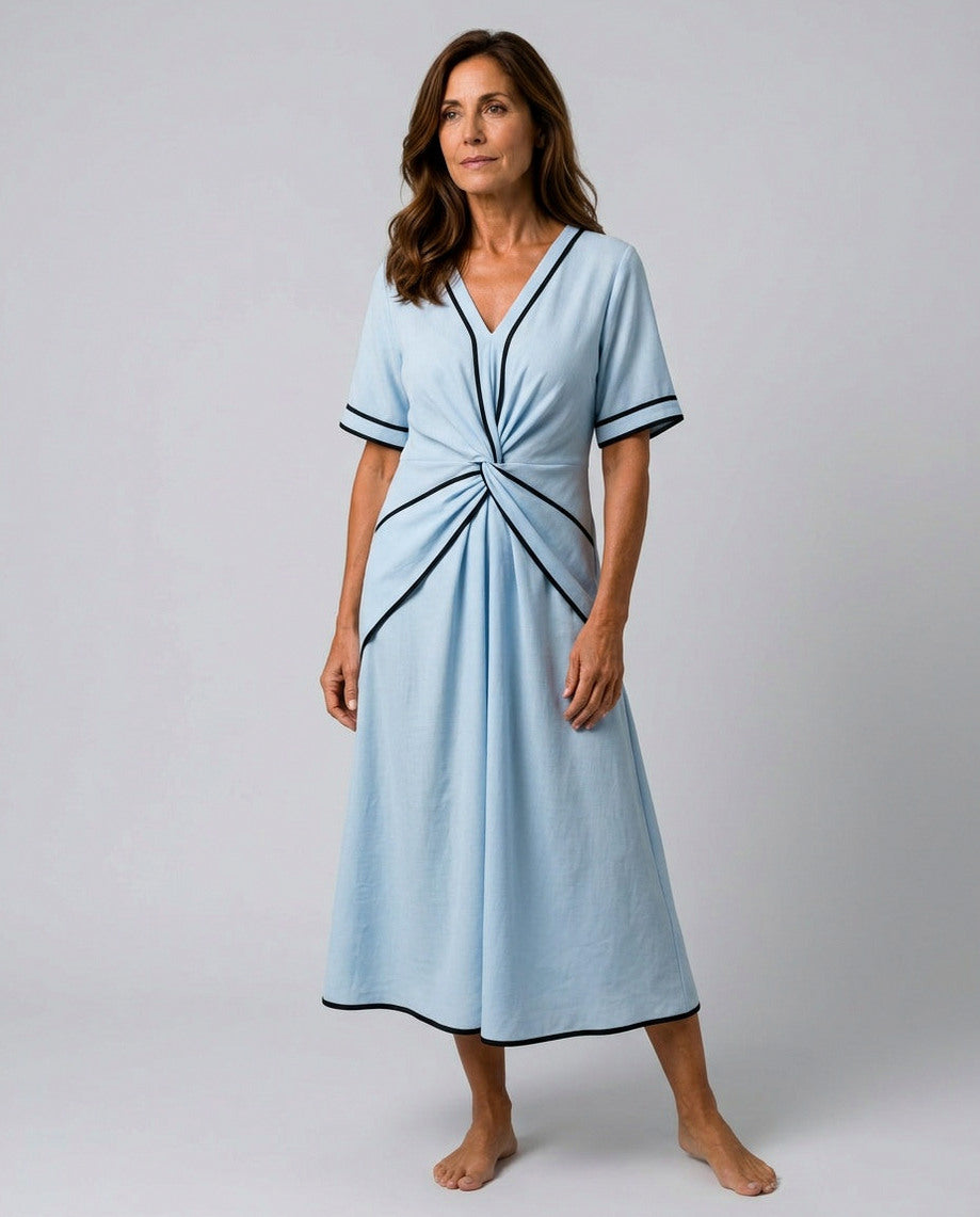 Tie Front Short Sleeve Midi Dress