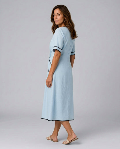 Tie Front Short Sleeve Midi Dress